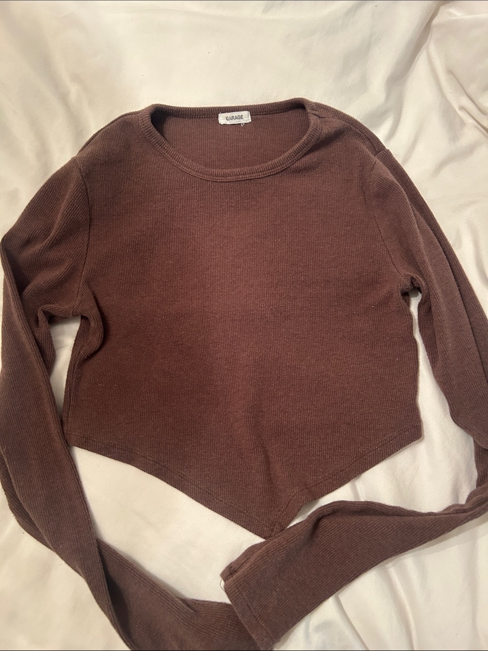 Garage Women's Chocolate Brown Ribbed Long Sleeve Cropped Top